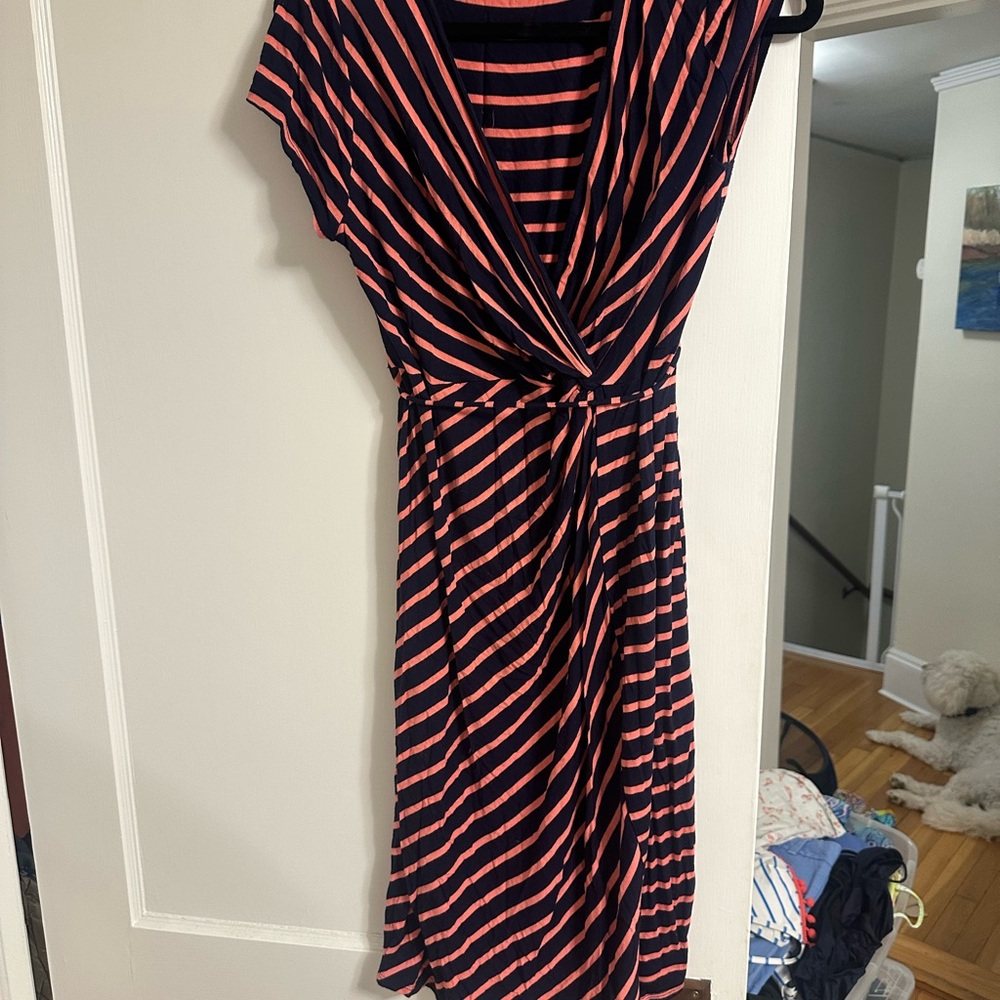 Motherhood Blue and Pink Asymmetrical Wrap Dress
